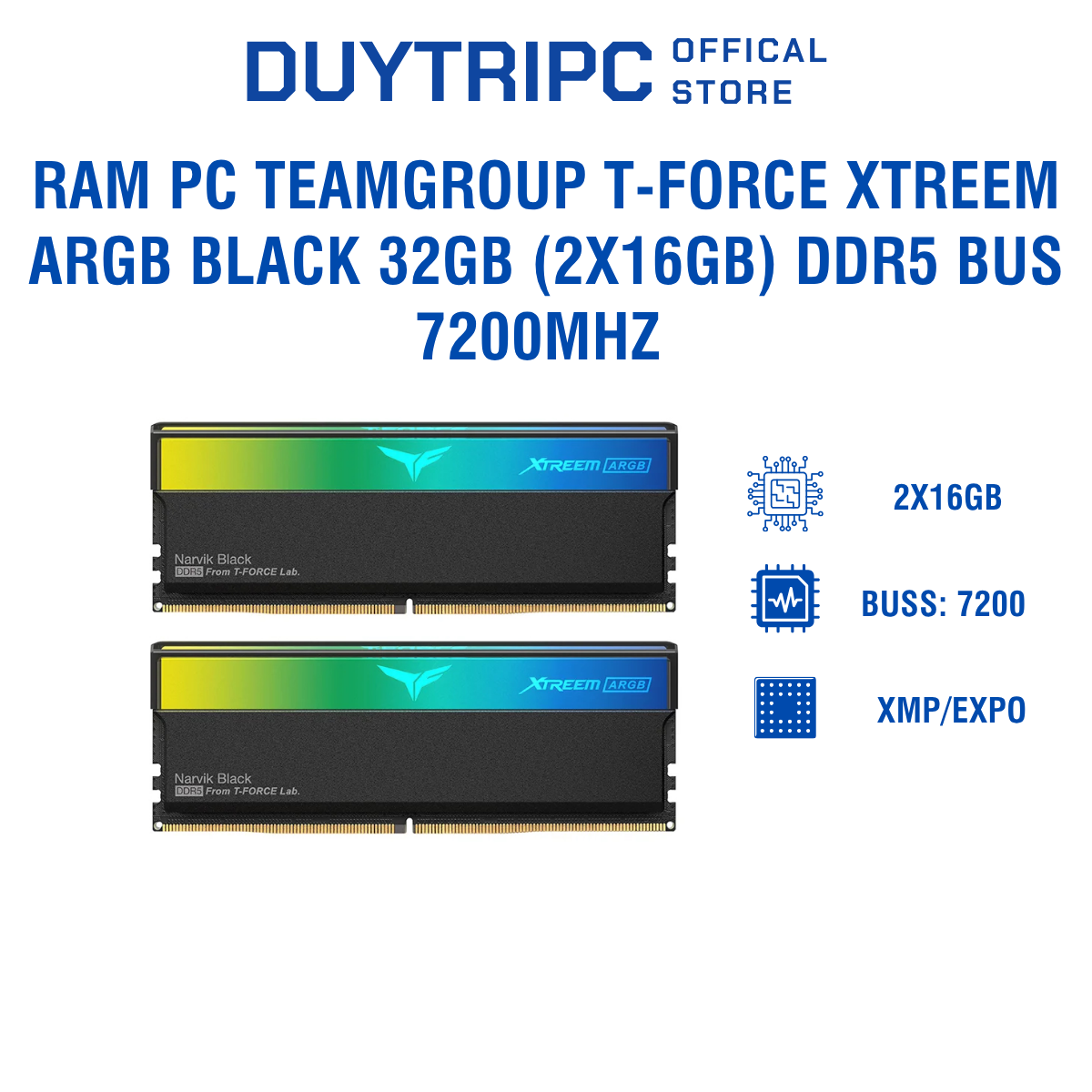 Ram PC TEAMGROUP T-FORCE XTREEM ARGB BLACK 32GB (2x16GB) DDR5 bus 7200MHz
